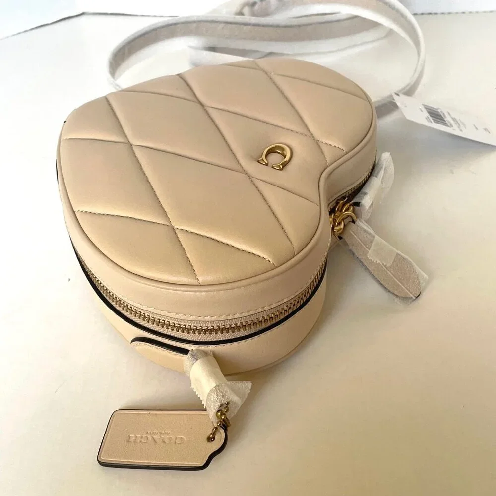 Coach Heart Crossbody Bag Ivory Quilted Nappa Leather Brass CE725